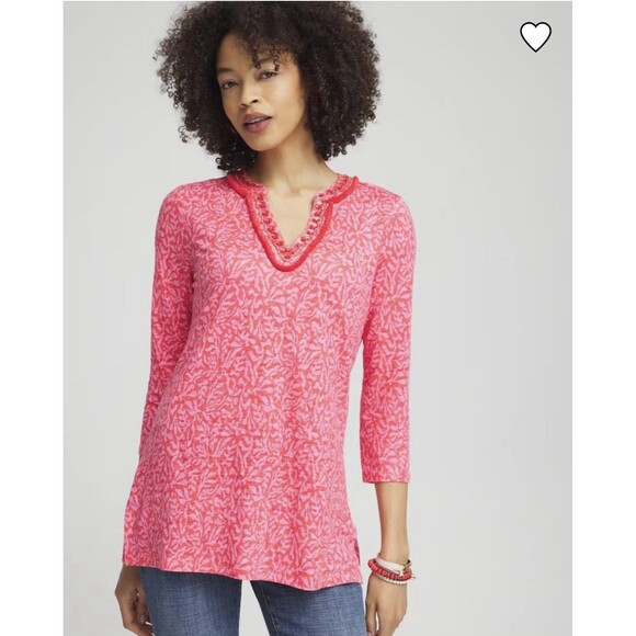 Chicos Woman’s Linen Reef Embellished Tunic Size 2 Large - Picture 1 of 7